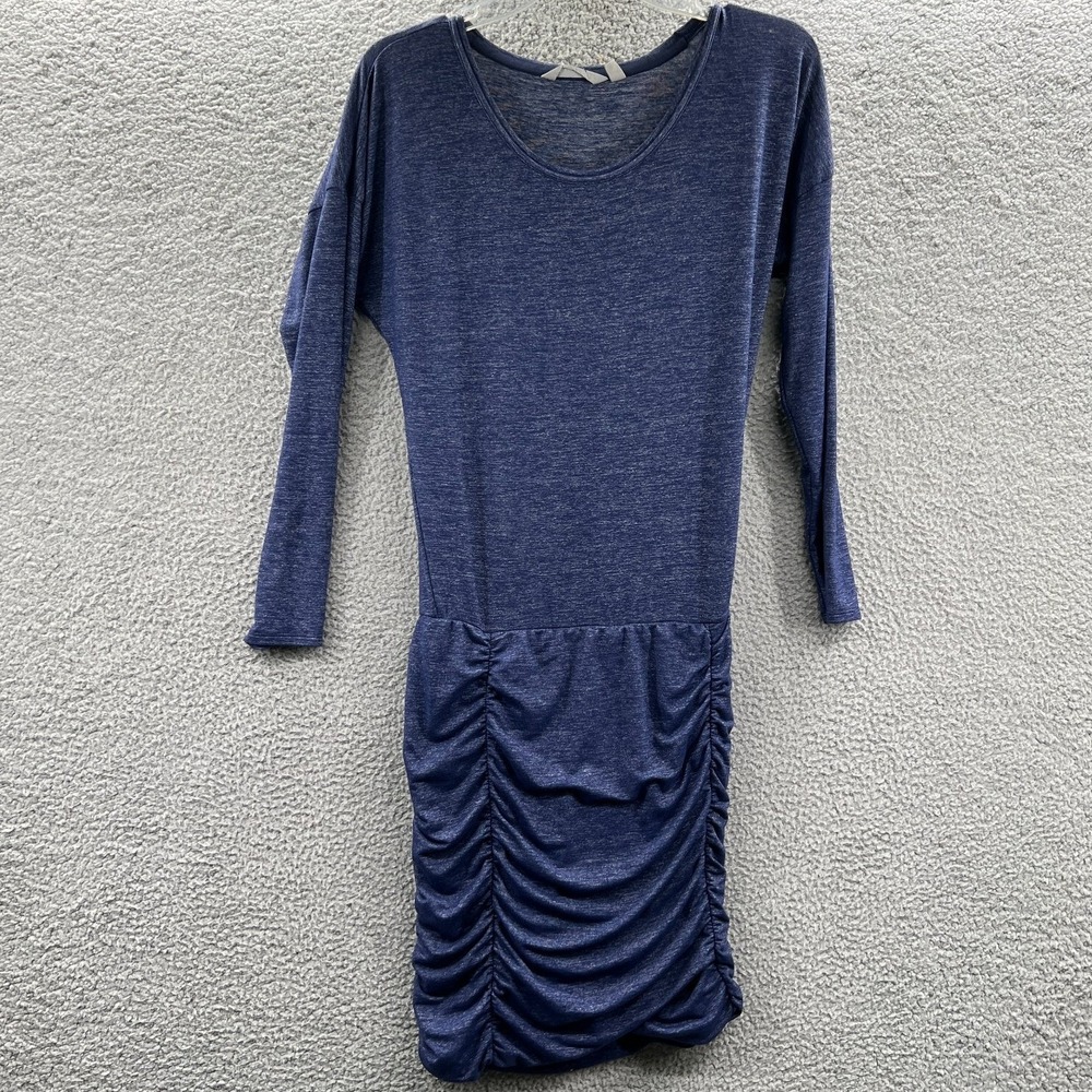Athleta Womens Bodycon Knit Dress XS Blue Ruched Athletic Night Out Minimalist